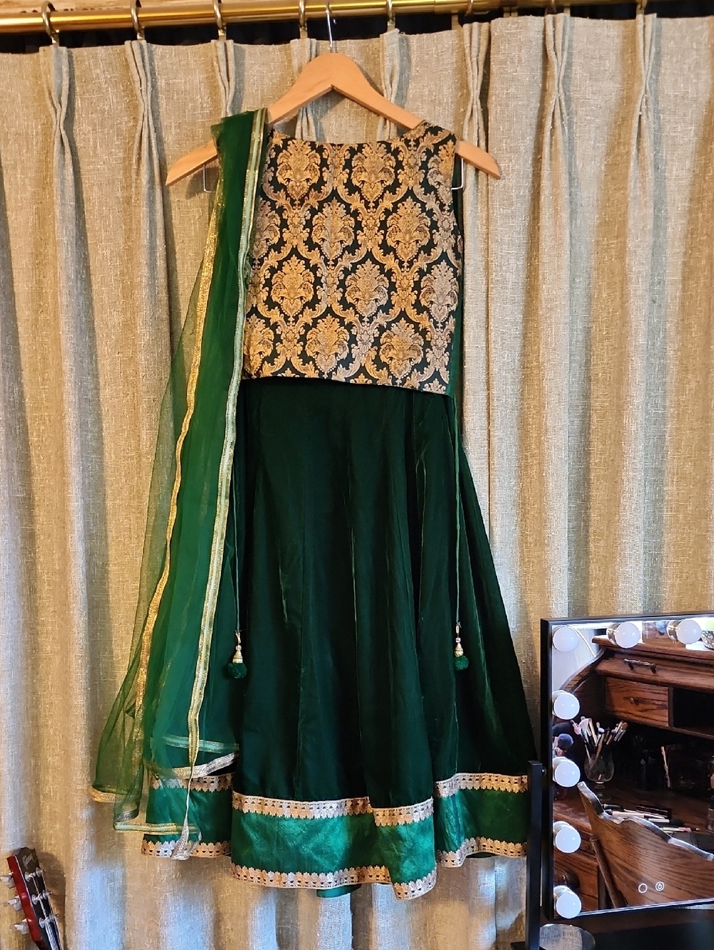 Girl's Green and Gold Wedding Lehenga Choli